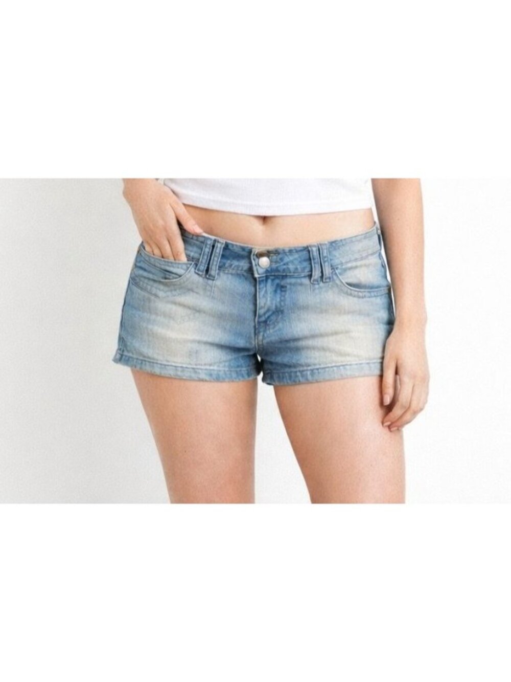 Mudd Blue Denim Distressed Low Rise Jean Shorts Womens 3 Distressed Pockets Low